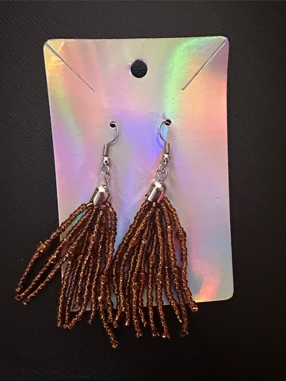 Brown Beaded Tassel Drop Earrings